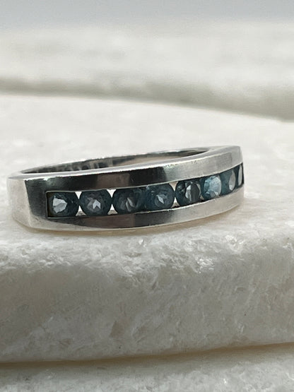925 Sterling Silver Swiss Blue Topaz Half Eternity Band Ring - Size P.5