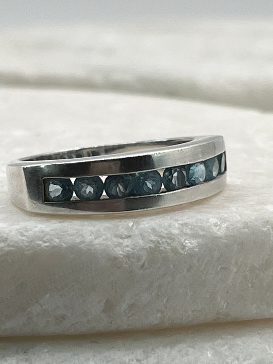 925 Sterling Silver Swiss Blue Topaz Half Eternity Band Ring - Size P.5