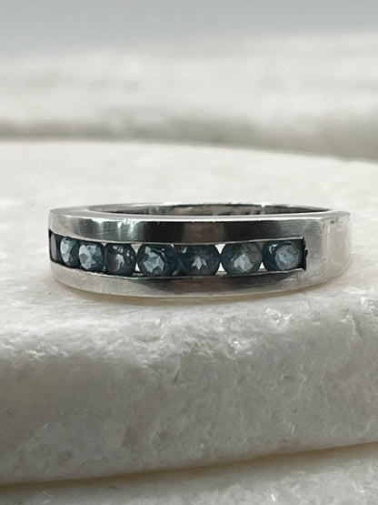 925 Sterling Silver Swiss Blue Topaz Half Eternity Band Ring - Size P.5