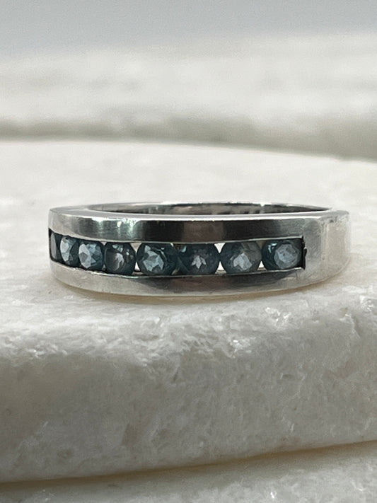 925 Sterling Silver Swiss Blue Topaz Half Eternity Band Ring - Size P.5