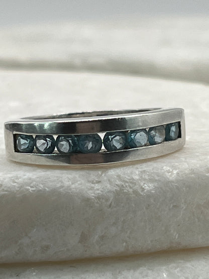 925 Sterling Silver Swiss Blue Topaz Half Eternity Band Ring - Size P.5