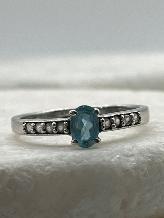 925 Sterling Silver Swiss Blue Topaz & White Topaz Ring - Size Q