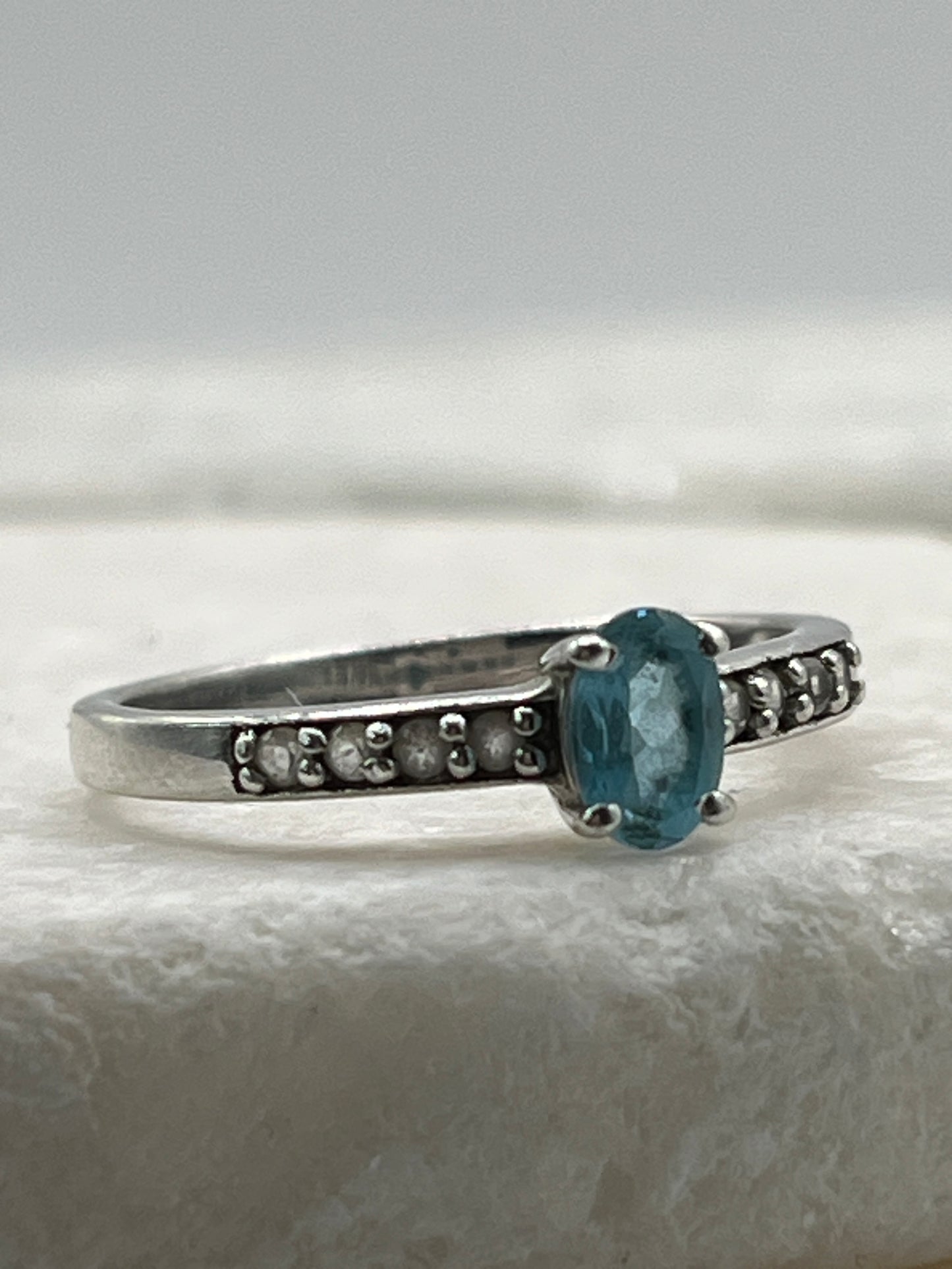 925 Sterling Silver Swiss Blue Topaz & White Topaz Ring - Size Q