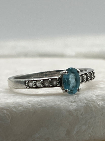 925 Sterling Silver Swiss Blue Topaz & White Topaz Ring - Size Q