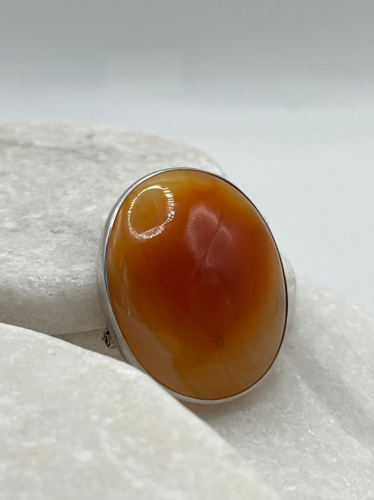 Genuine Vintage 925 Sterling Silver Carnelian Cabochon Brooch