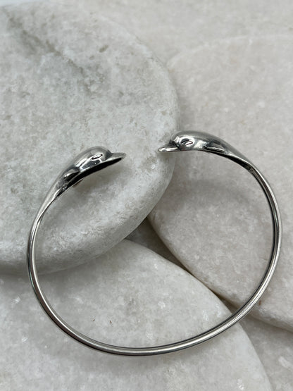 925 Sterling Silver Dolphin Cuff Bangle