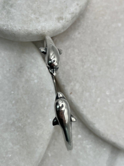 925 Sterling Silver Dolphin Cuff Bangle