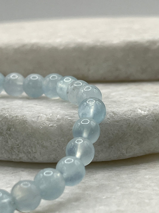 Handmade Genuine Aquamarine Beaded Bracelet - 6mm