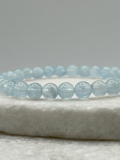 Handmade Genuine Aquamarine Beaded Bracelet - 6mm