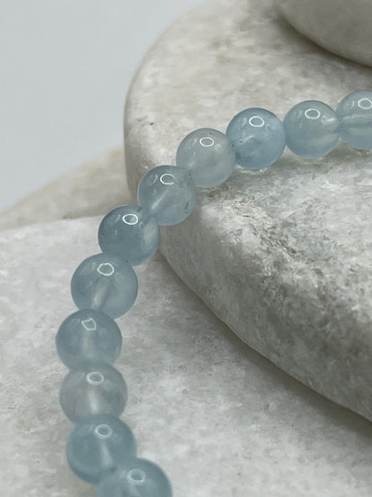 Handmade Genuine Aquamarine Beaded Bracelet - 6mm
