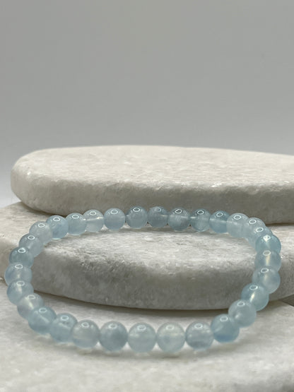 Handmade Genuine Aquamarine Beaded Bracelet - 6mm
