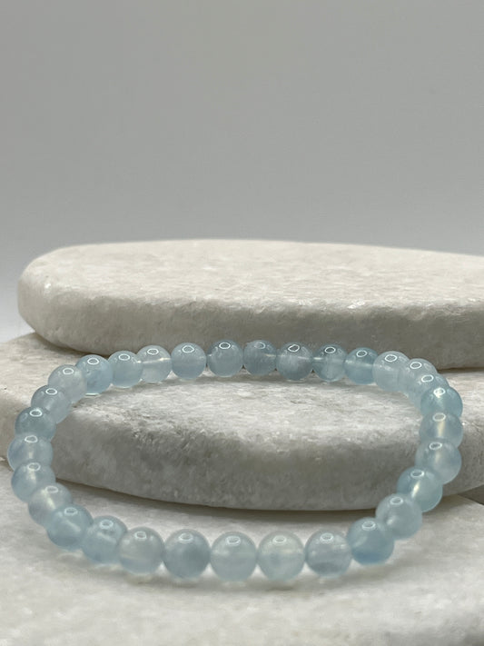 Handmade Genuine Aquamarine Beaded Bracelet - 6mm