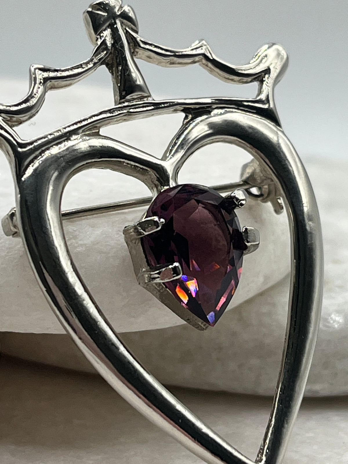 Vintage Scottish Luckenbooth, Love & Loyalty Amethyst Heart Brooch with Crown