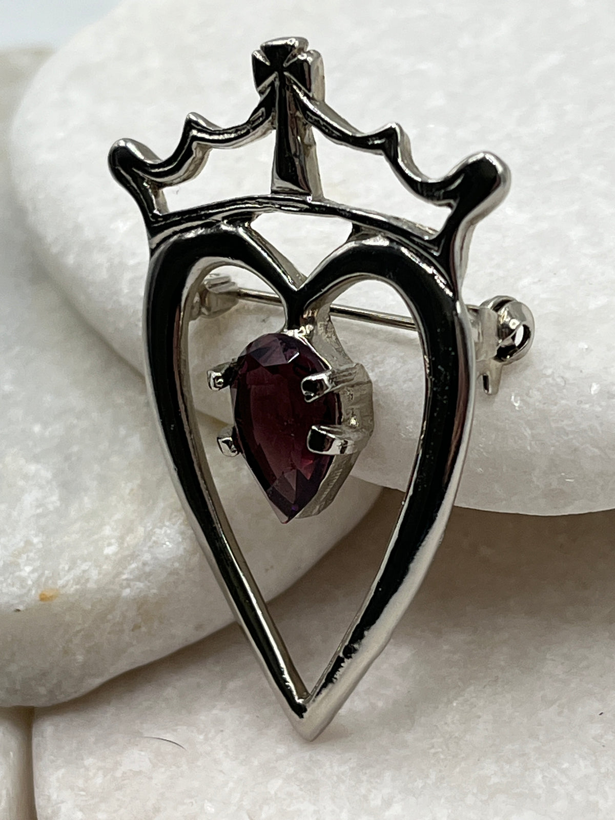 Vintage Scottish Luckenbooth, Love & Loyalty Amethyst Heart Brooch with Crown