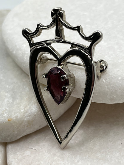 Vintage Scottish Luckenbooth, Love & Loyalty Amethyst Heart Brooch with Crown