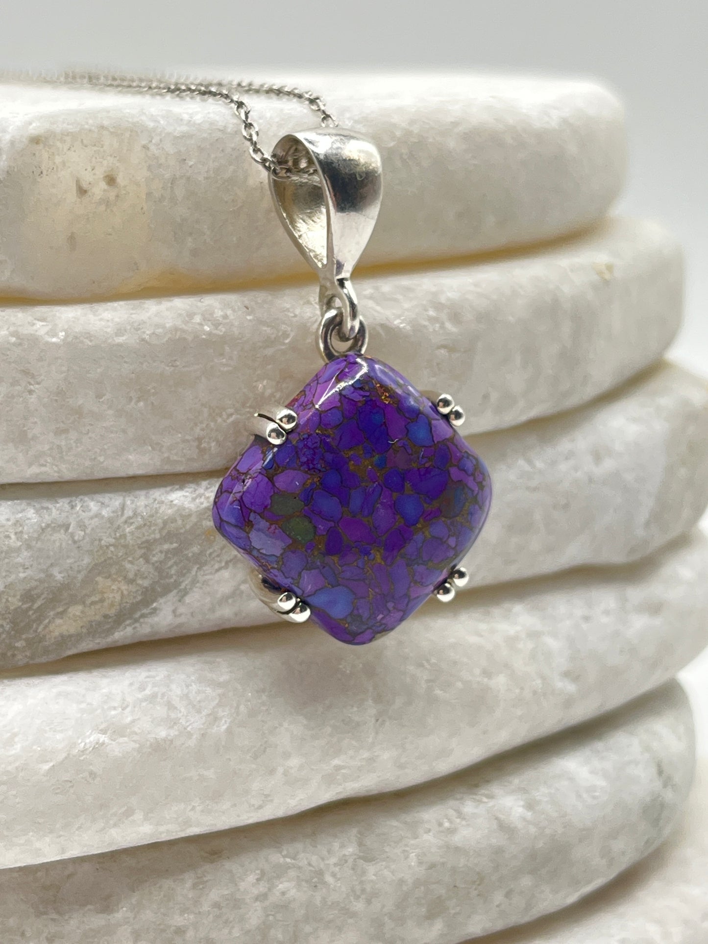 925 Sterling Silver Mojave Purple Turquoise Pendant on 45cm Chain