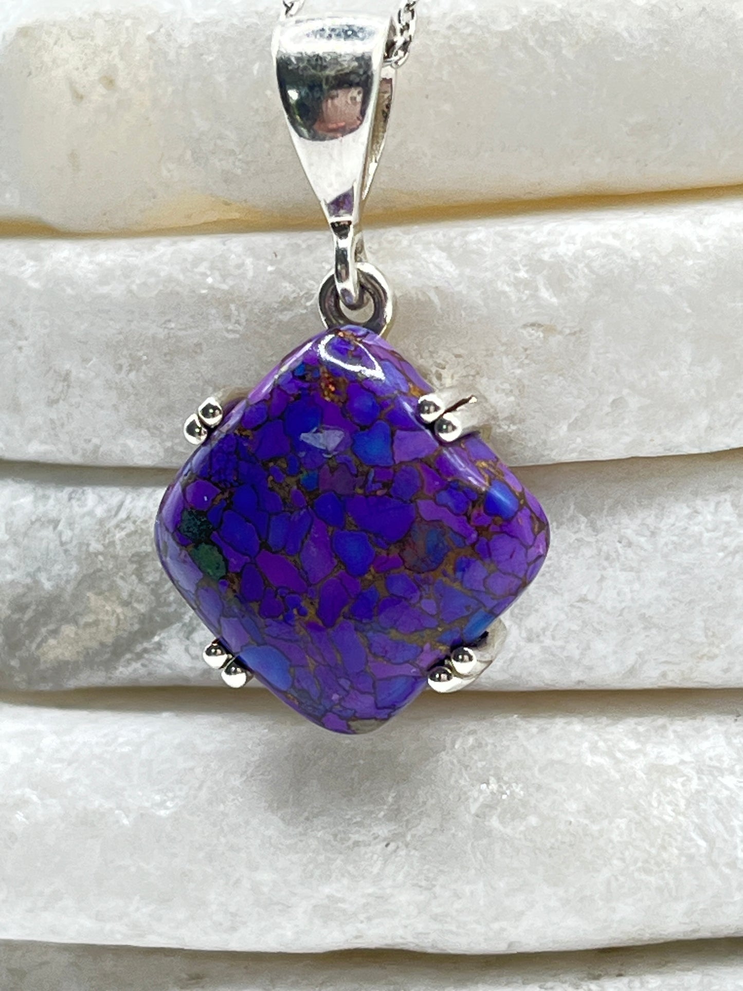 925 Sterling Silver Mojave Purple Turquoise Pendant on 45cm Chain