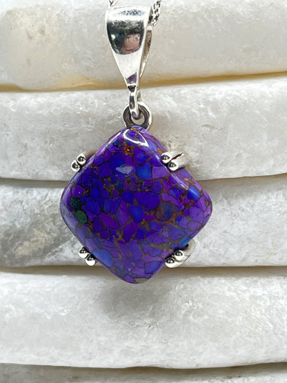 925 Sterling Silver Mojave Purple Turquoise Pendant on 45cm Chain