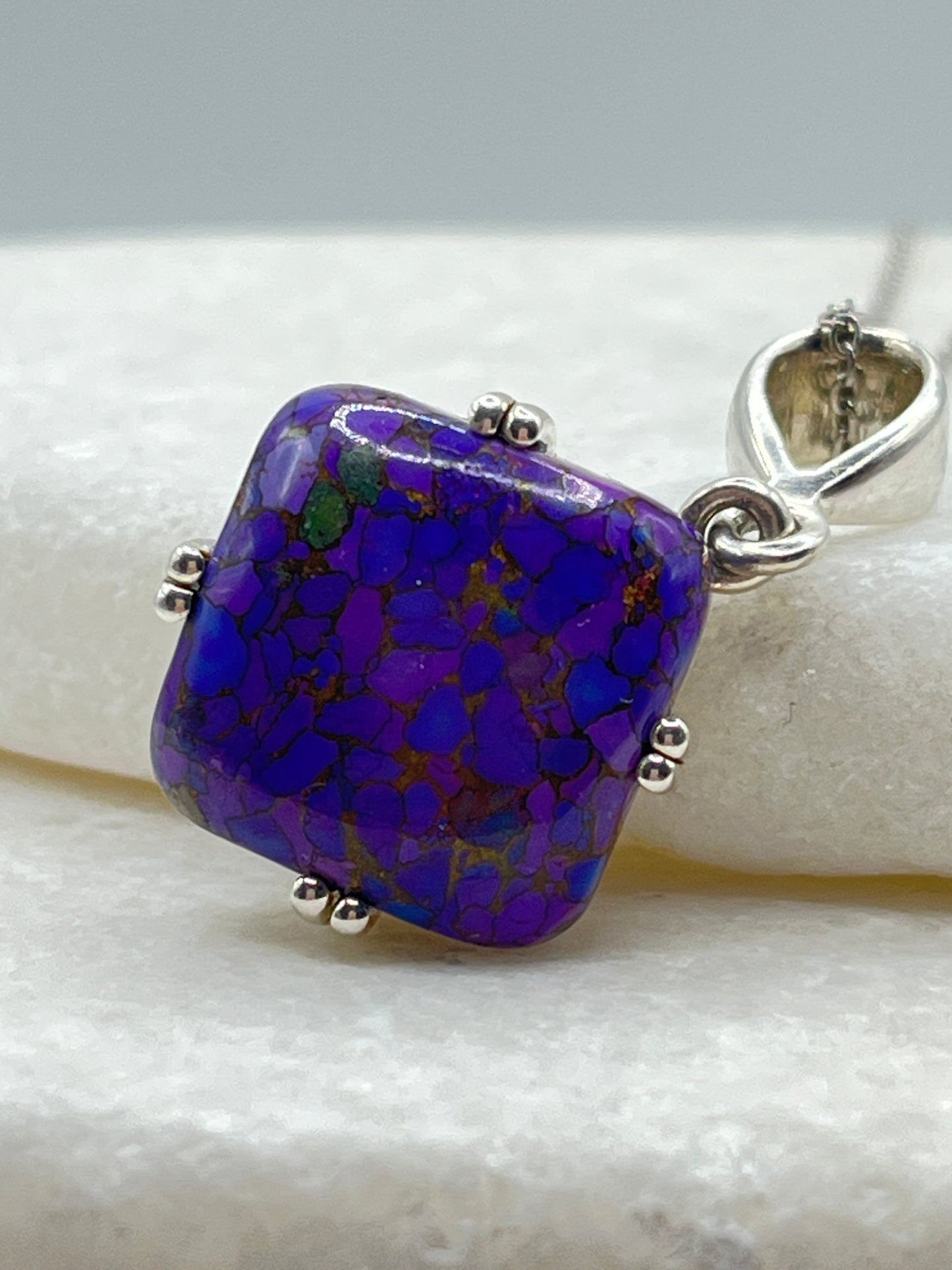 925 Sterling Silver Mojave Purple Turquoise Pendant on 45cm Chain