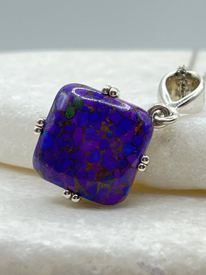 925 Sterling Silver Mojave Purple Turquoise Pendant on 45cm Chain