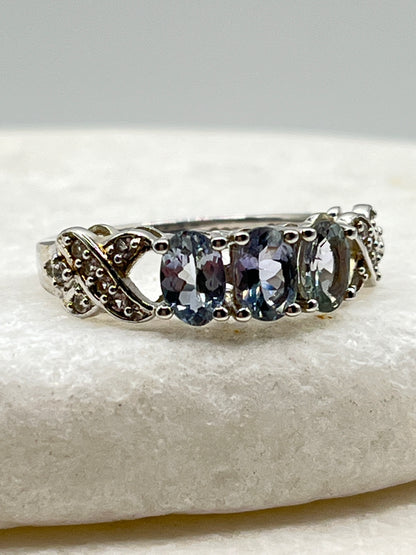 925 Sterling Silver Bi-Colour Tanzanite & White Topaz Ring - Size O