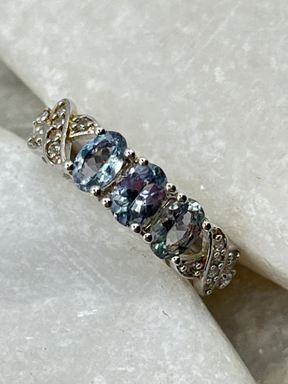 925 Sterling Silver Bi-Colour Tanzanite & White Topaz Ring - Size O