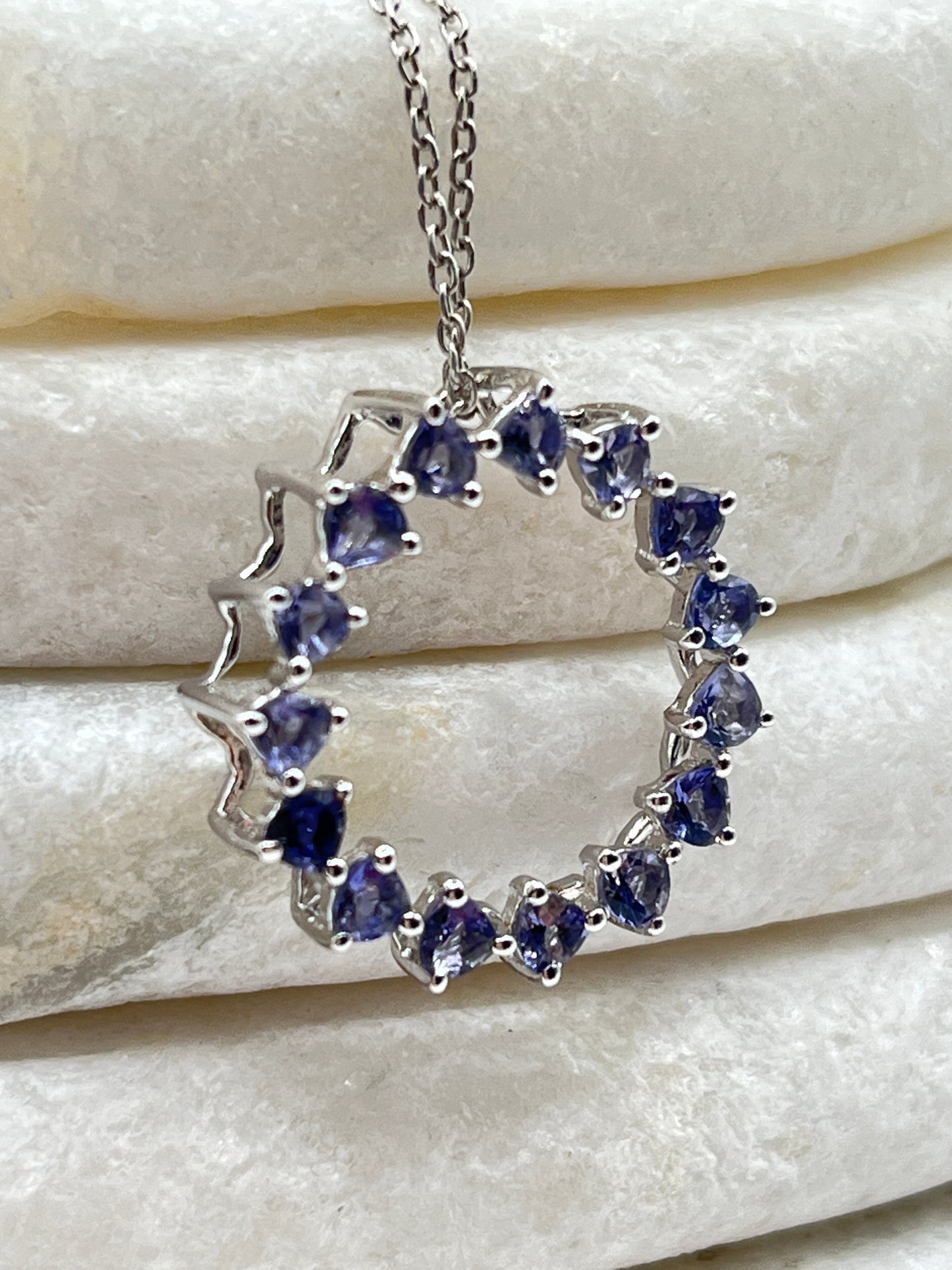 925 Sterling Silver Iolite Circle Pendant on 45cm Chain