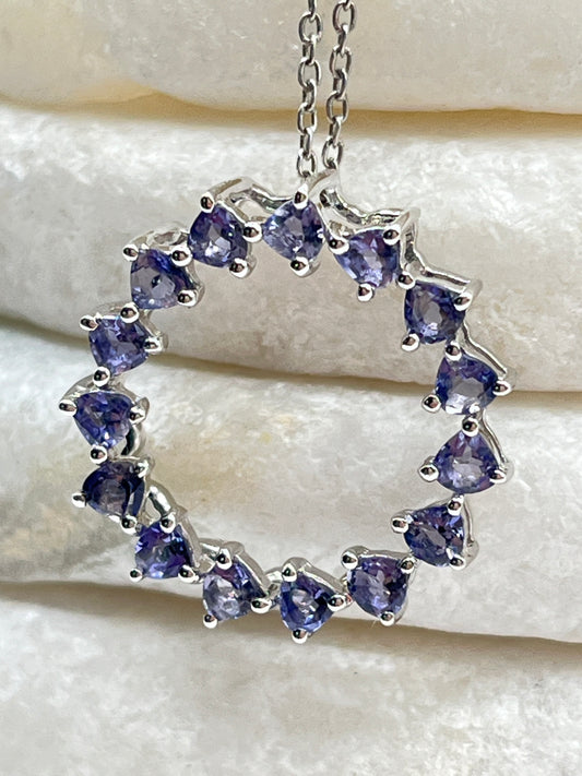 925 Sterling Silver Iolite Circle Pendant on 45cm Chain