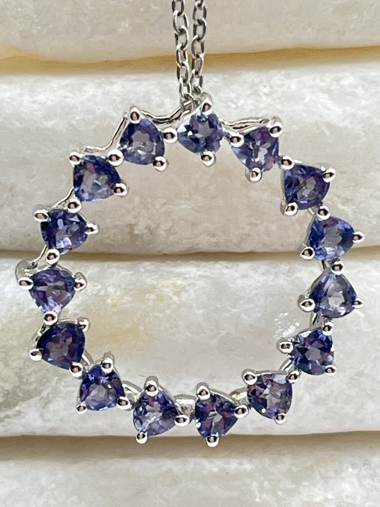 925 Sterling Silver Iolite Circle Pendant on 45cm Chain