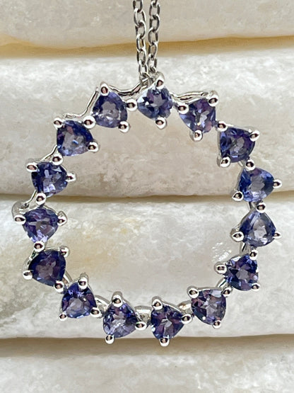 925 Sterling Silver Iolite Circle Pendant on 45cm Chain
