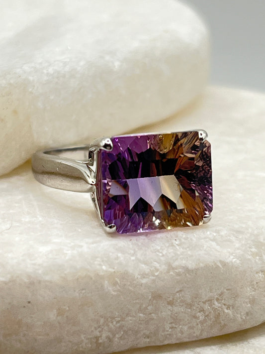 925 Sterling Silver Genuine Anahl Ametrine Statement Ring - O
