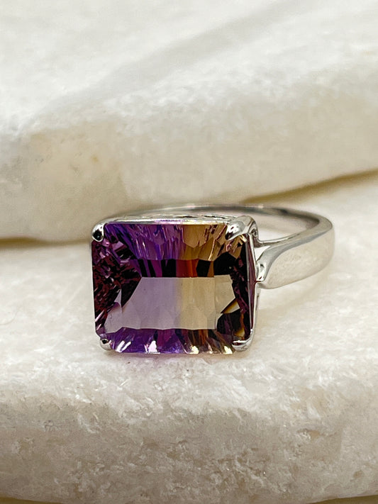 925 Sterling Silver Genuine Anahl Ametrine Statement Ring - O