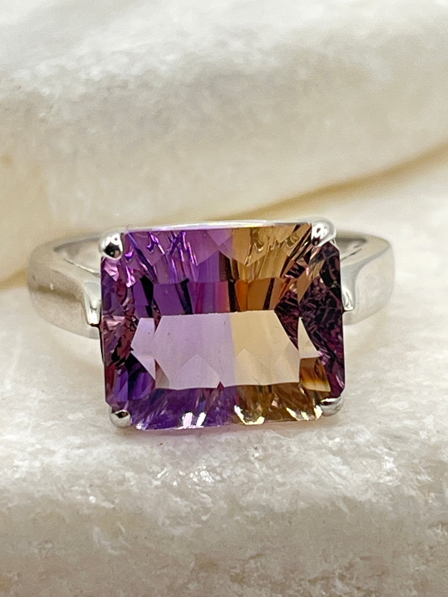 925 Sterling Silver Genuine Anahl Ametrine Statement Ring - O