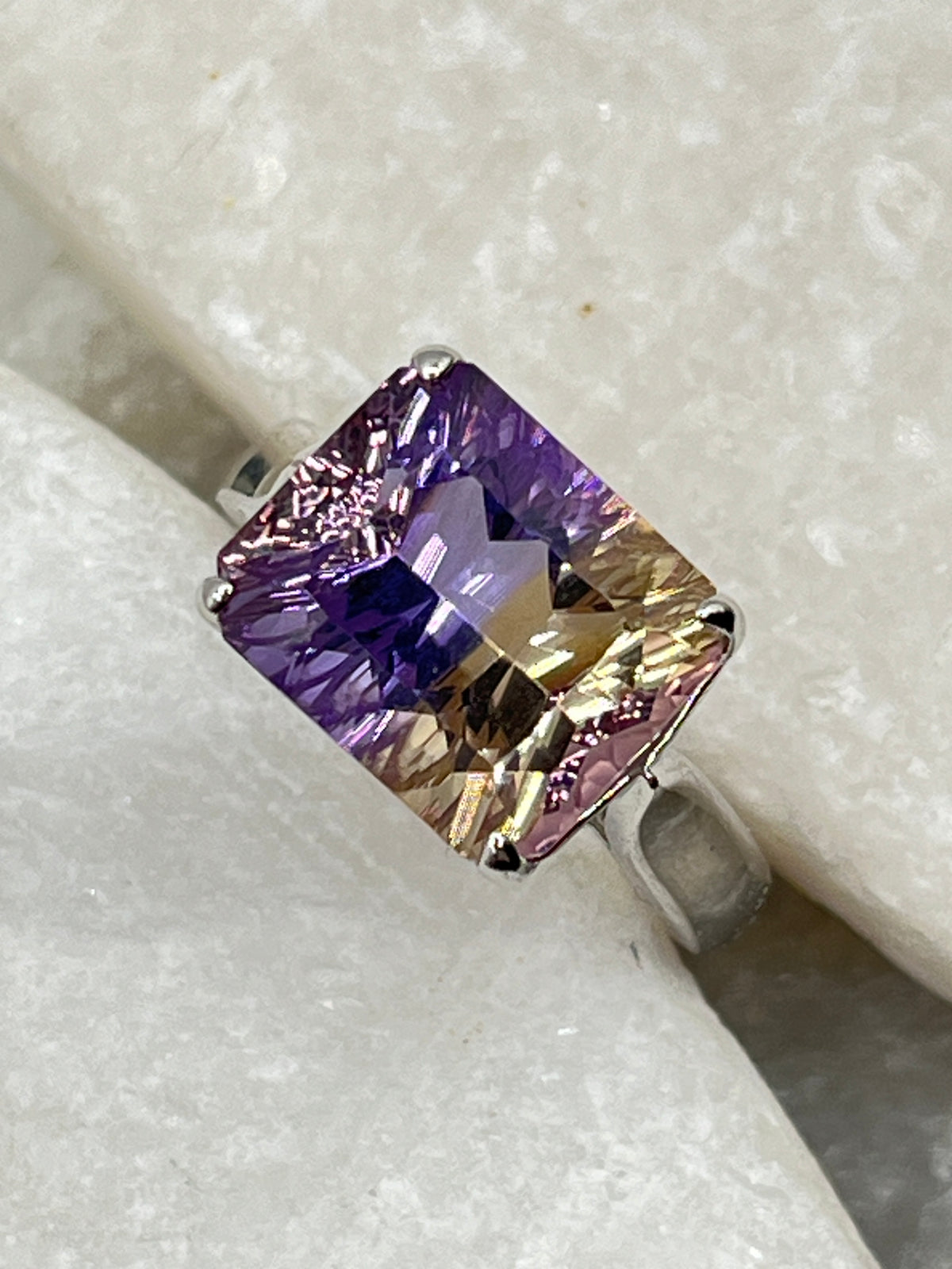 925 Sterling Silver Genuine Anahl Ametrine Statement Ring - O