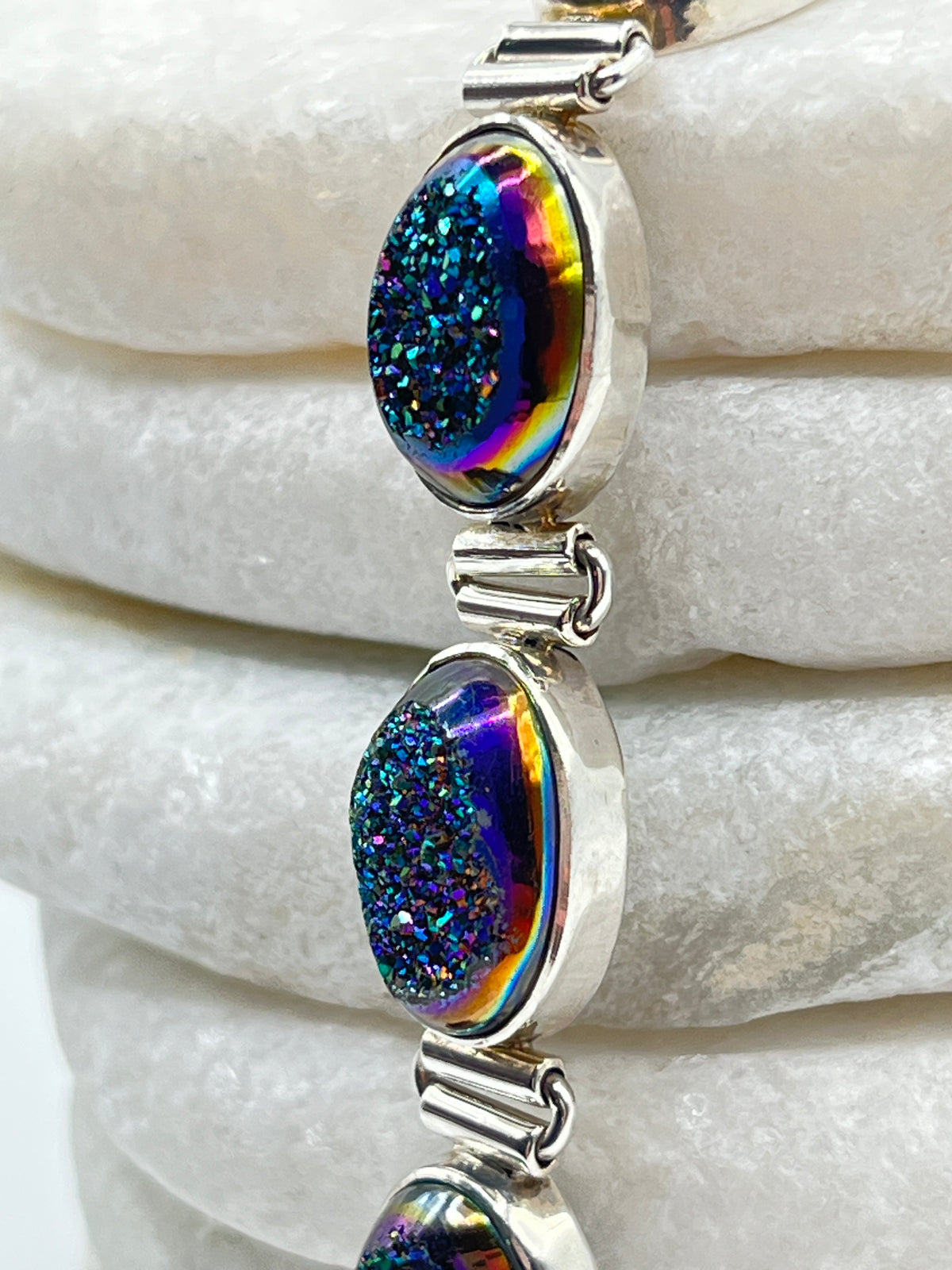 925 Sterling Silver Peacock Green Drusy Bracelet