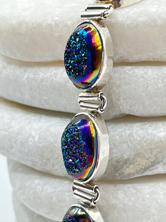 925 Sterling Silver Peacock Green Drusy Bracelet