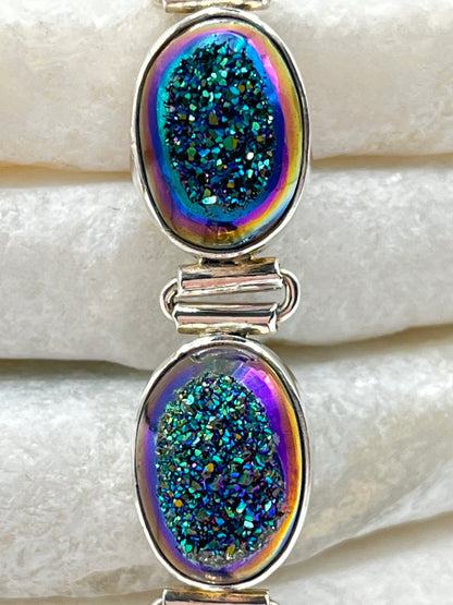 925 Sterling Silver Peacock Green Drusy Bracelet