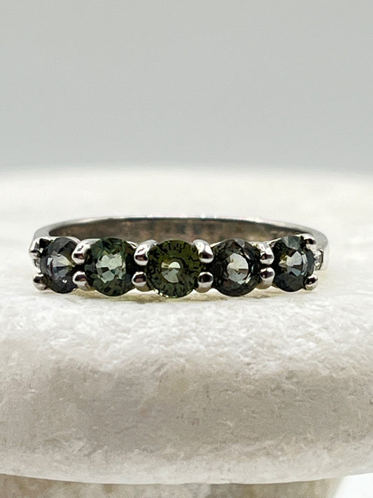 925 Sterling Silver Tunduru Colour Changing Sapphire Five Stone Half Eternity Ring Band - Size - P.5
