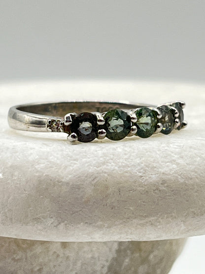 925 Sterling Silver Tunduru Colour Changing Sapphire Five Stone Half Eternity Ring Band - Size - P.5