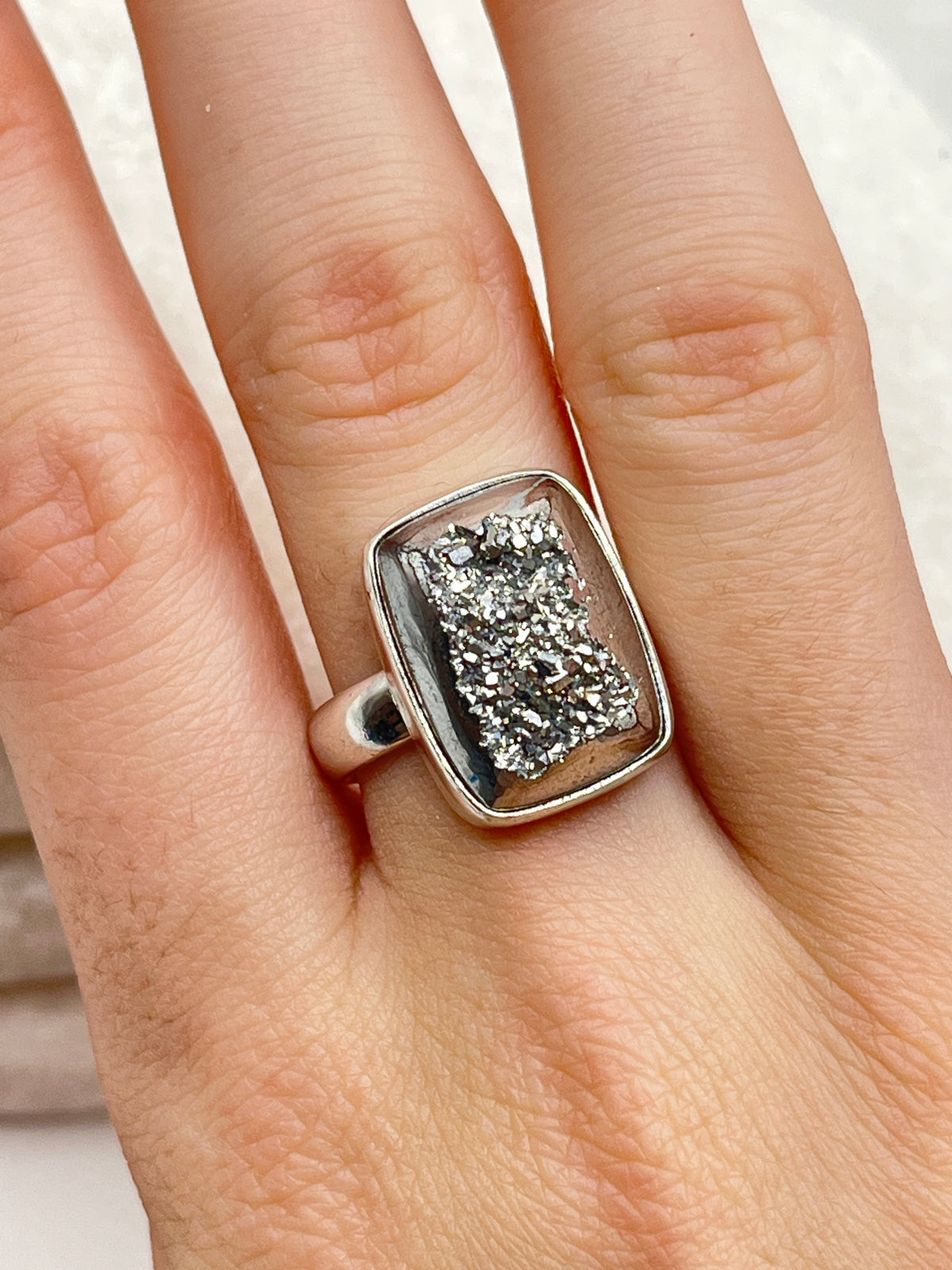 Vintage 925 Sterling Silver Drusy Ring - Size O