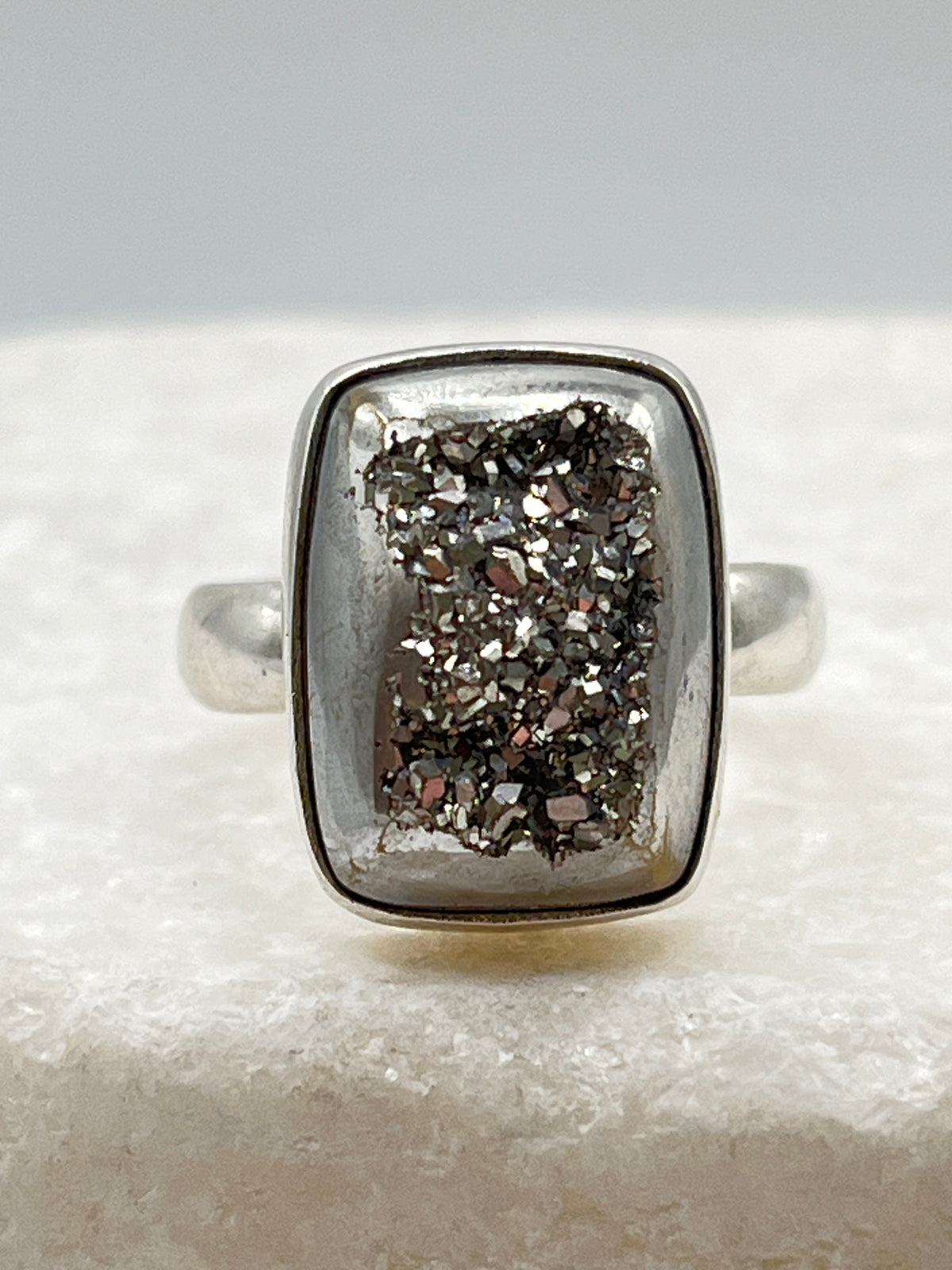 Vintage 925 Sterling Silver Drusy Ring - Size O