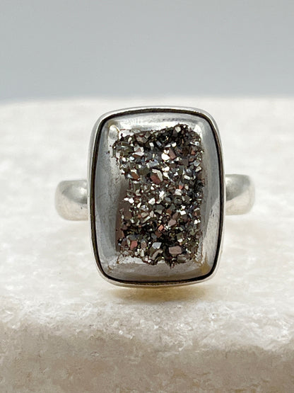Vintage 925 Sterling Silver Drusy Ring - Size O