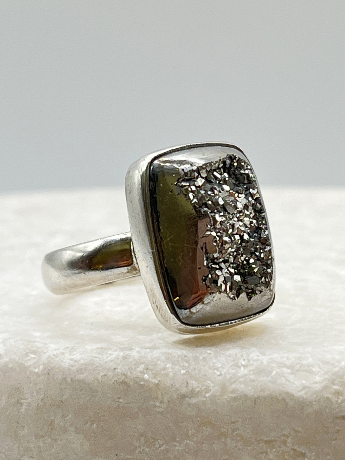 Vintage 925 Sterling Silver Drusy Ring - Size O