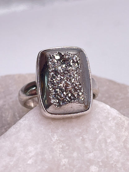 Vintage 925 Sterling Silver Drusy Ring - Size O