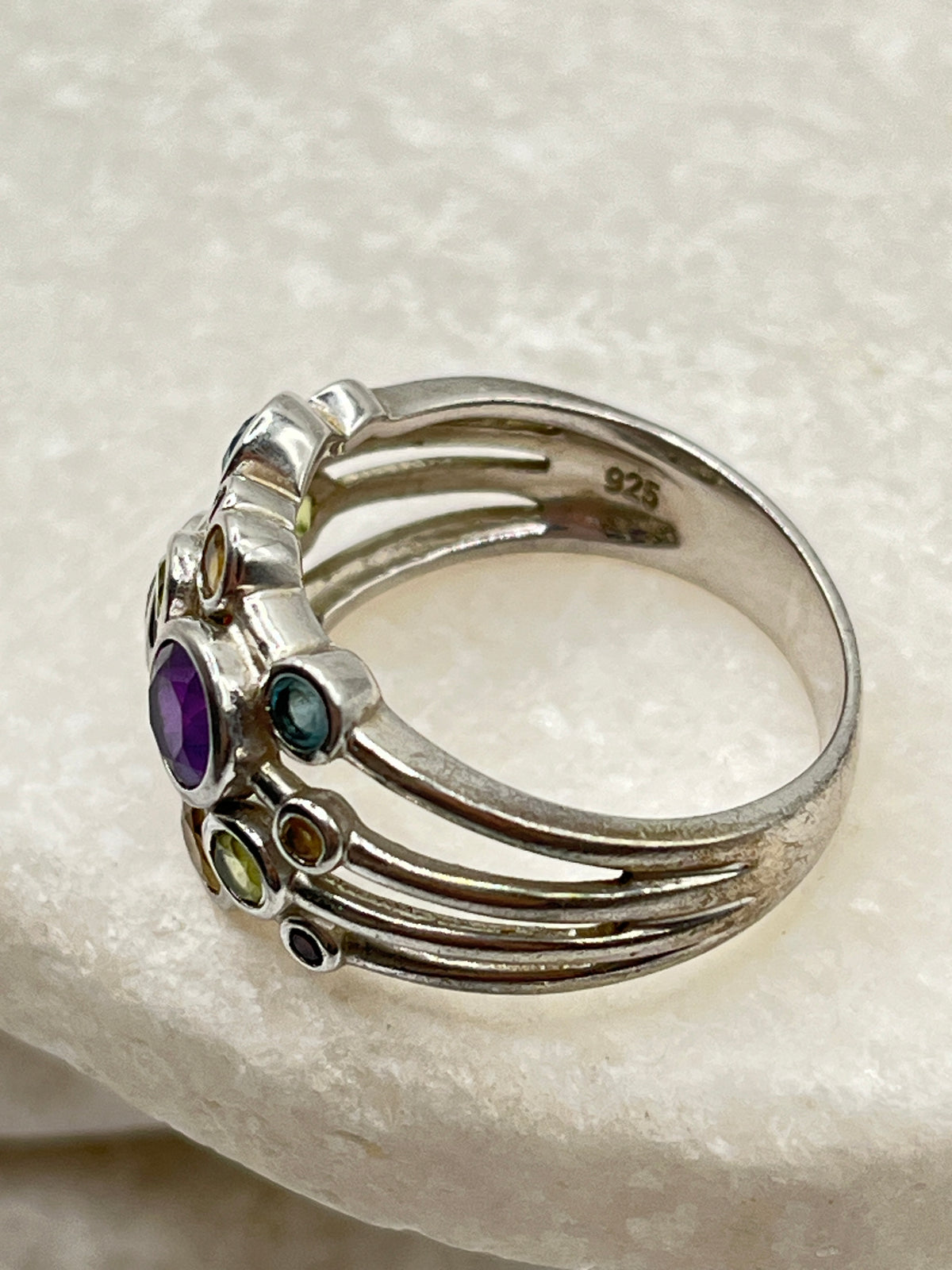 925 Sterling Silver Gem Set Bubble Ring - Size S.5