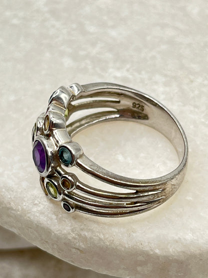 925 Sterling Silver Gem Set Bubble Ring - Size S.5