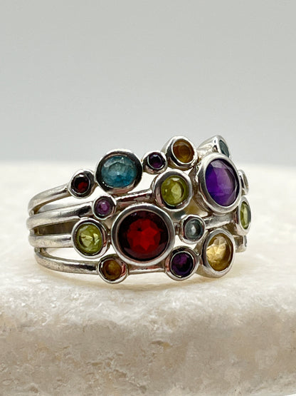 925 Sterling Silver Gem Set Bubble Ring - Size S.5
