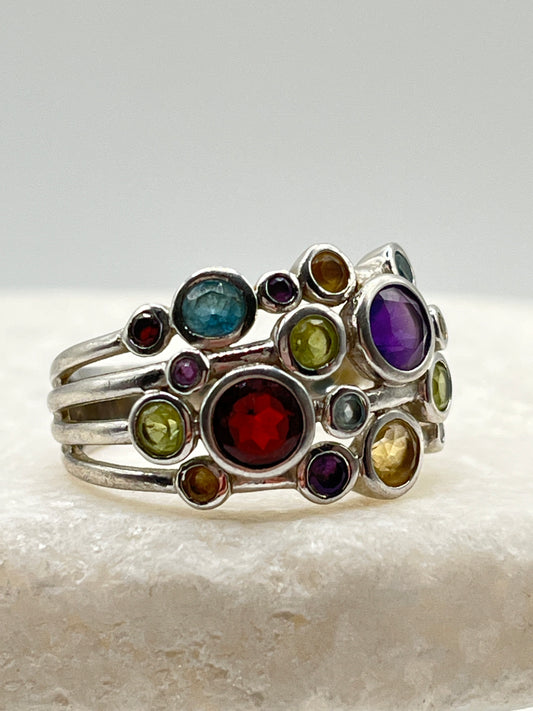 925 Sterling Silver Gem Set Bubble Ring - Size S.5