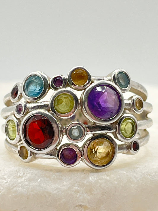 925 Sterling Silver Gem Set Bubble Ring - Size S.5
