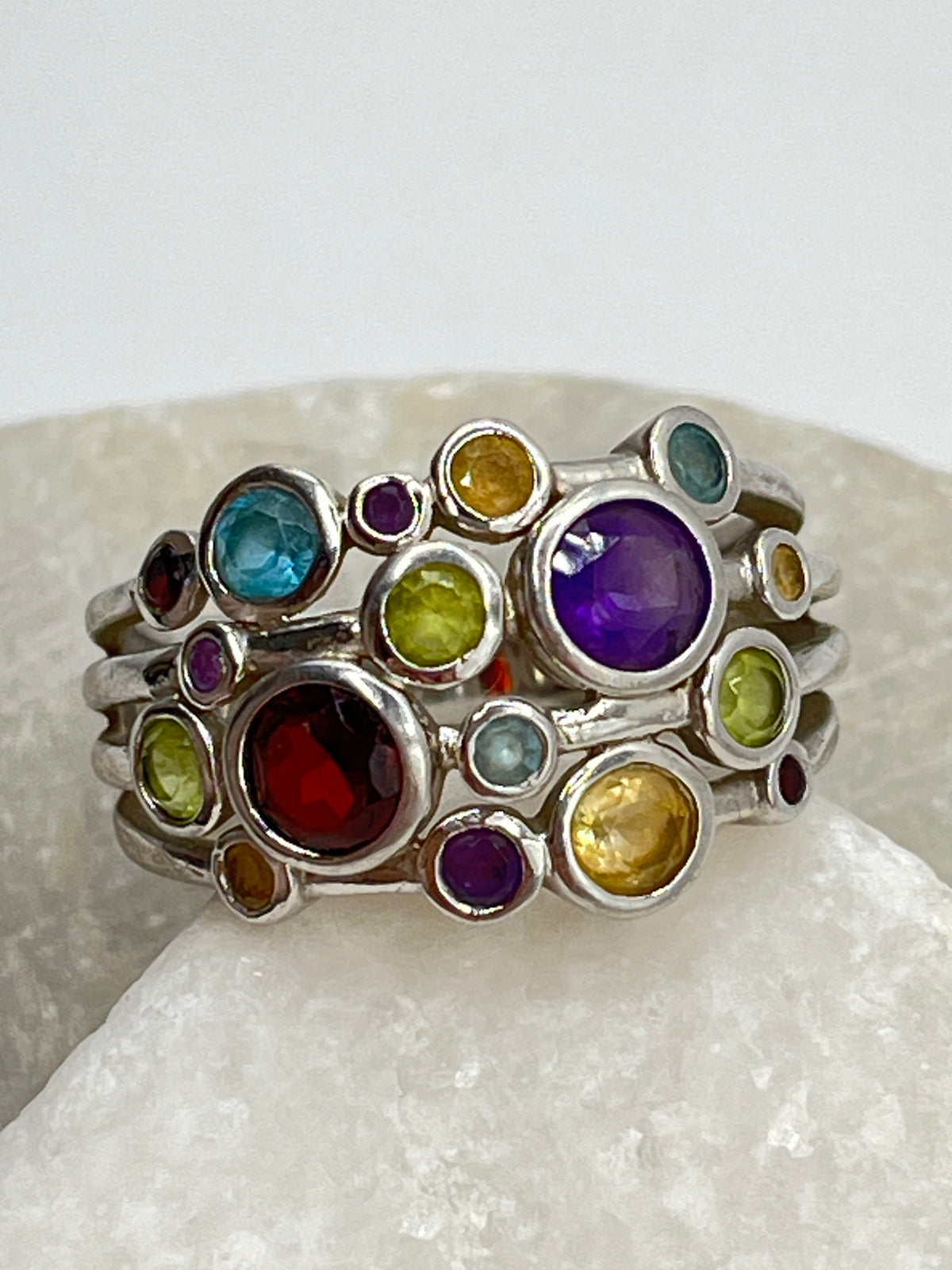 925 Sterling Silver Gem Set Bubble Ring - Size S.5